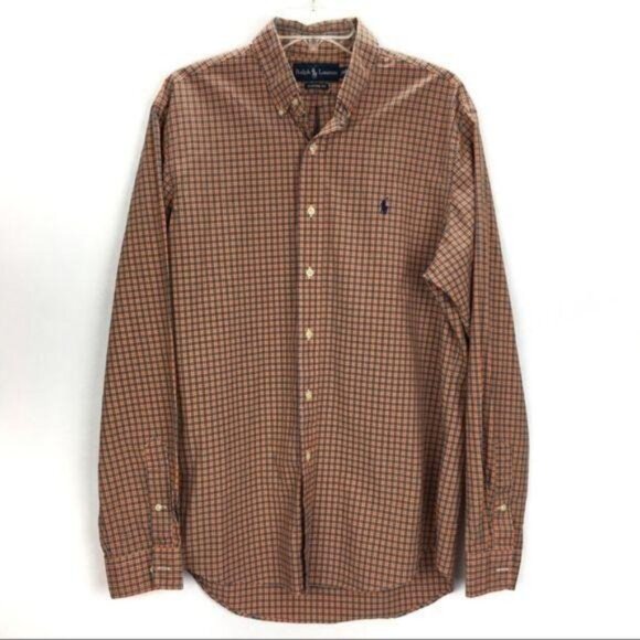 Ralph Lauren Orange Navy Plaid Button Down Shirt Men's 16 1/2 L - Picture 2 of 8